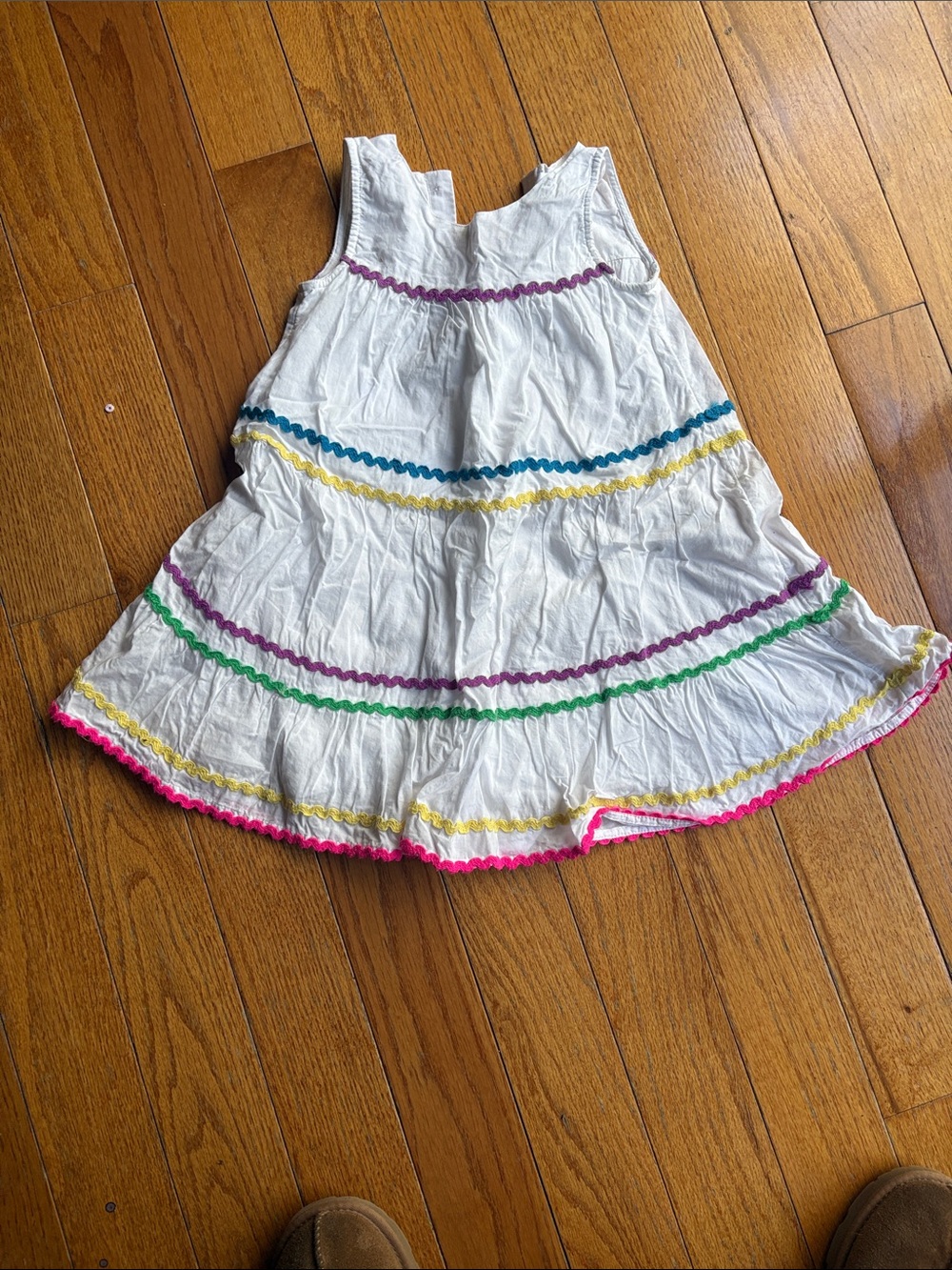 GAP White Sleeveless Dress with Multicolor Ric Rac Trim